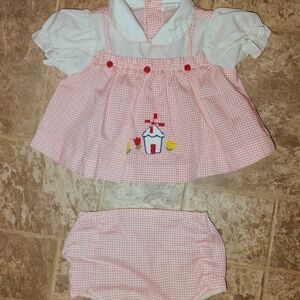 Pink Vintage Gingham Baby Dress Set